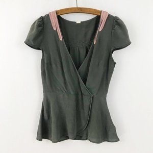 Anthropologie Floreat Silk Gray Faux Wrap Top